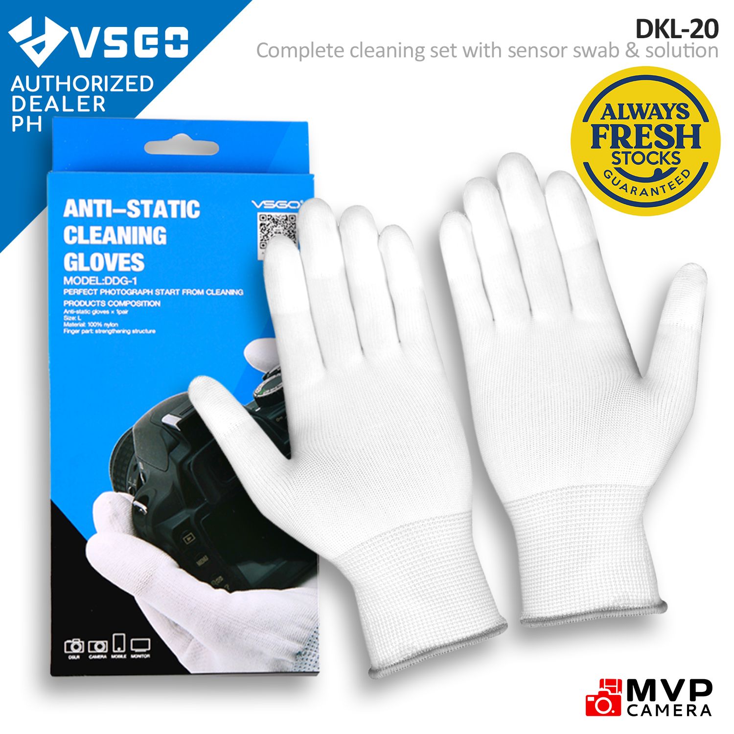 VSGO DDG-1 1 Pair Nylon Anti-Static Camera Cleaning Gloves with Finger Strengthening Structure White 