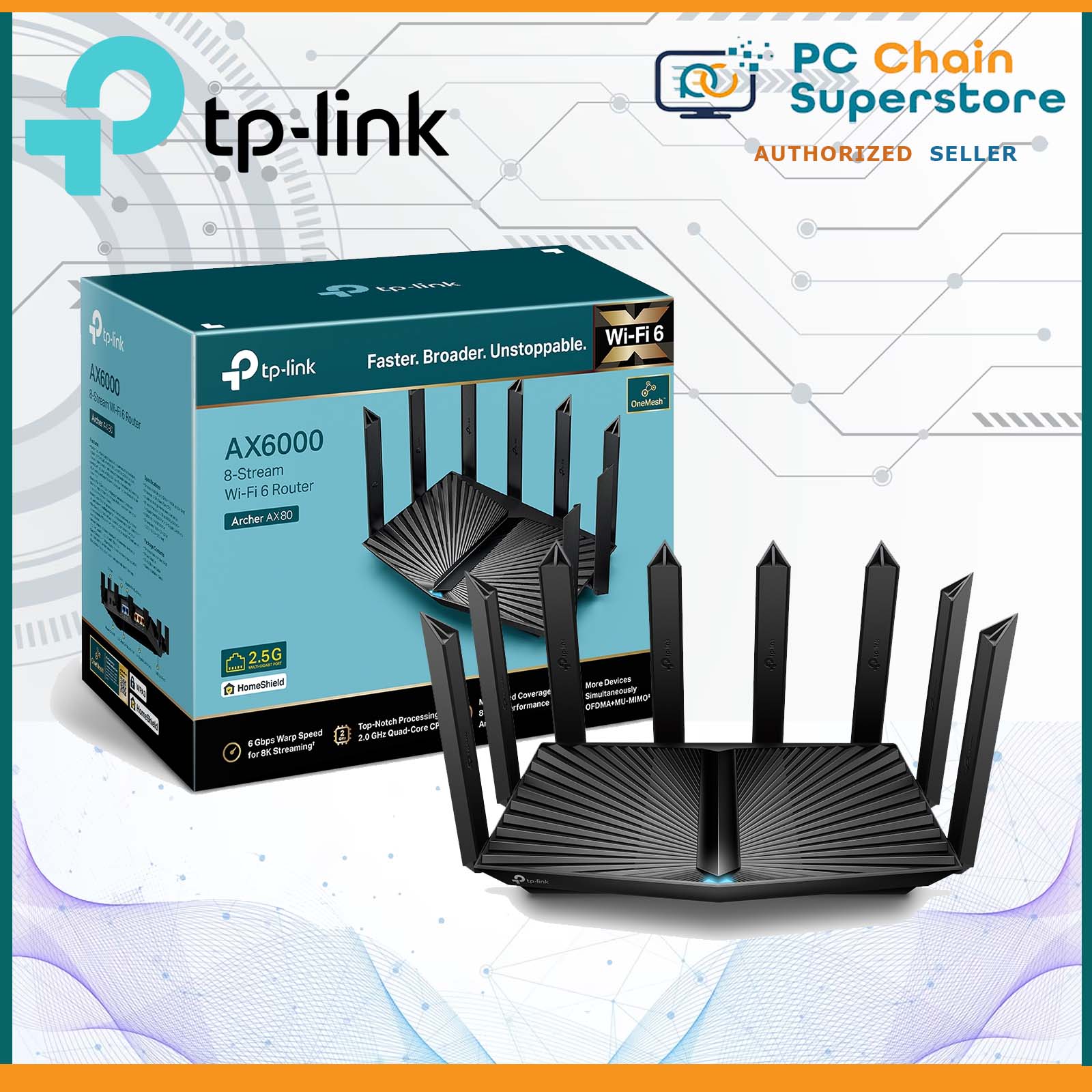 Tp-link Archer AX80 AX6000 8-Stream WiFi 6 Router with 2.5G Port