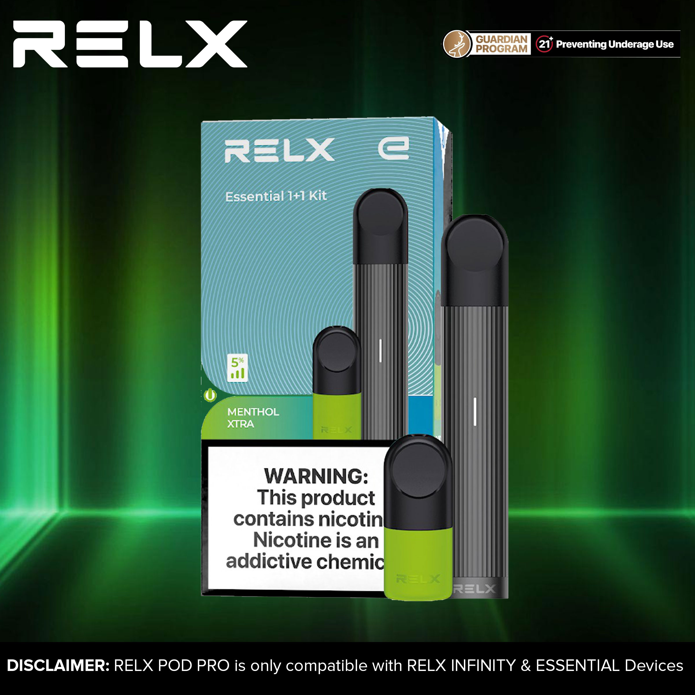 RELX Essential Starter Kit/Essential Bundle BLACK (1 ESSENTIAL Black ...