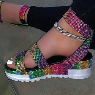 Summer 2021 Crystal Bling Sandals Women s Thick Bottom Wedges Ladies Comfort Footwear Plus Size 36-43 Female Beach Shoes White thumbnail