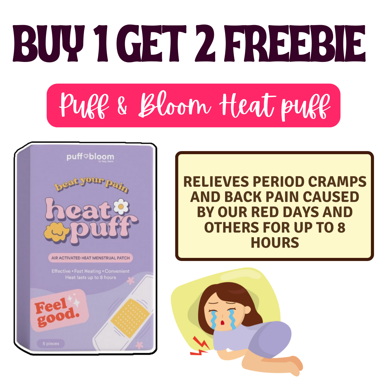 Puff and Bloom Heat Puff Menstrual Heat Pad for dysmenorrhea Lazada PH