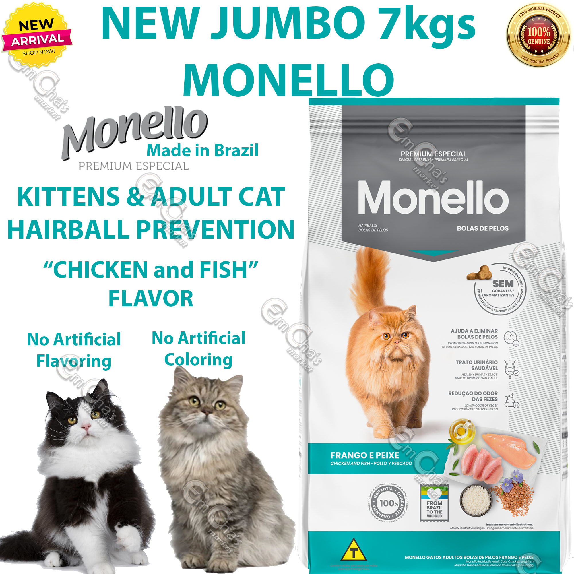 Monello JUMBO 7kgs for KITTENS and ADULT CAT (HAIRBALL) (BLUE/GREEN