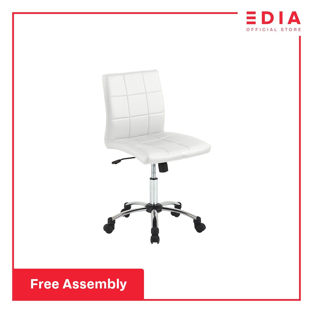 EDIA Holly White Desk Chair Leatherlook PU Upholstery/Plated Chrome