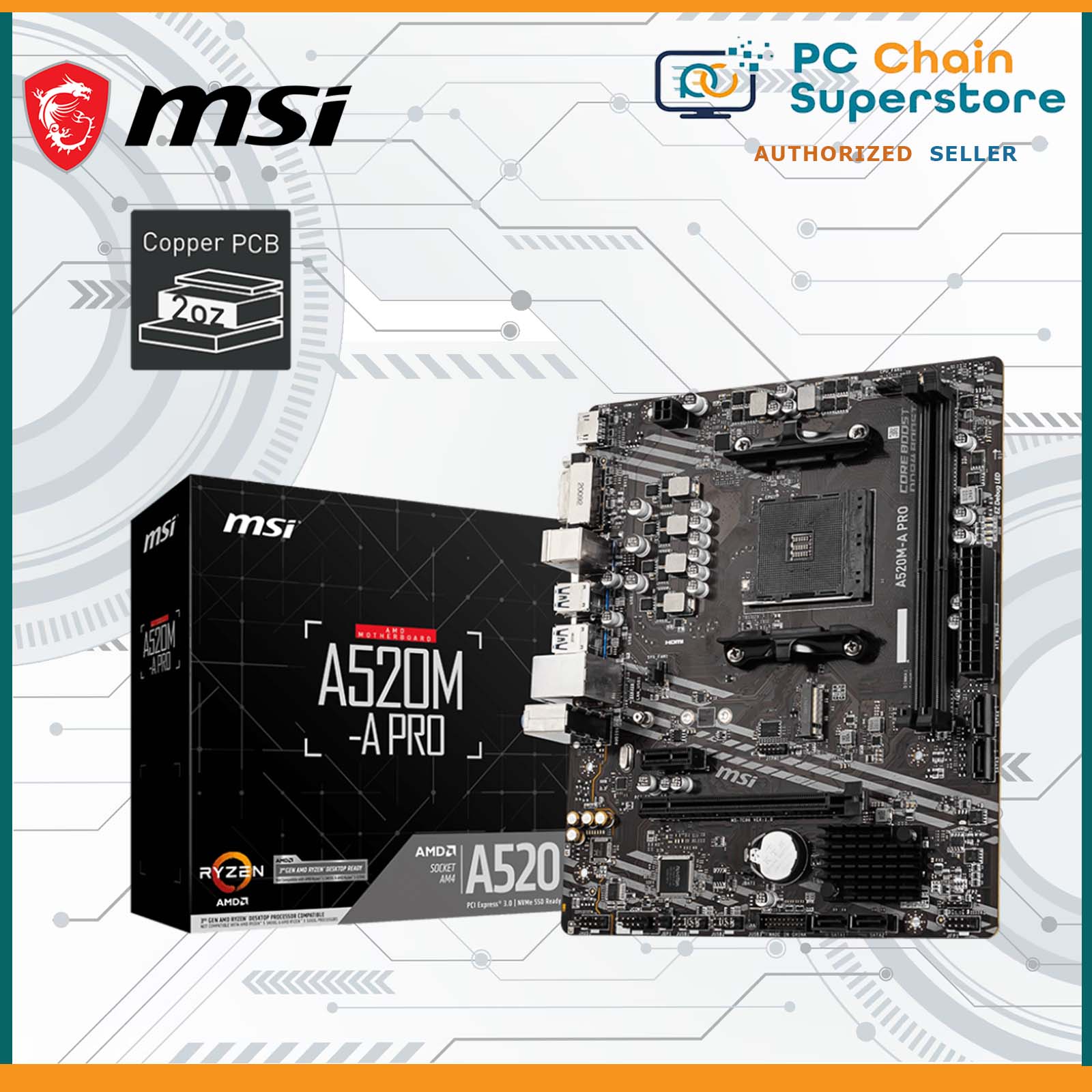 MSI A520MA PRO A520 mATX AM4 Motherboard M.2 NVME Slot HDMI/DVID