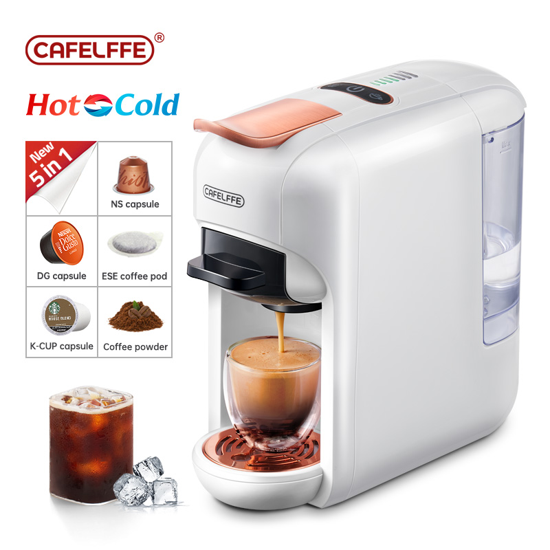 CAFELFFE Coffee Maker 4-in-1 Capsule Coffee Machine 19 Bar Fully Automatic  Small Size Household 0.6L Removable Water Tank Compatible with Universal  Coffee Capsules 1450W