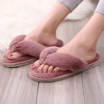 Women Flat Home Fur Slippers Ladies Winter Warm Furry Slides Soft Comfortable Indoor House Bedroom Flip Flops Shoes Sandal