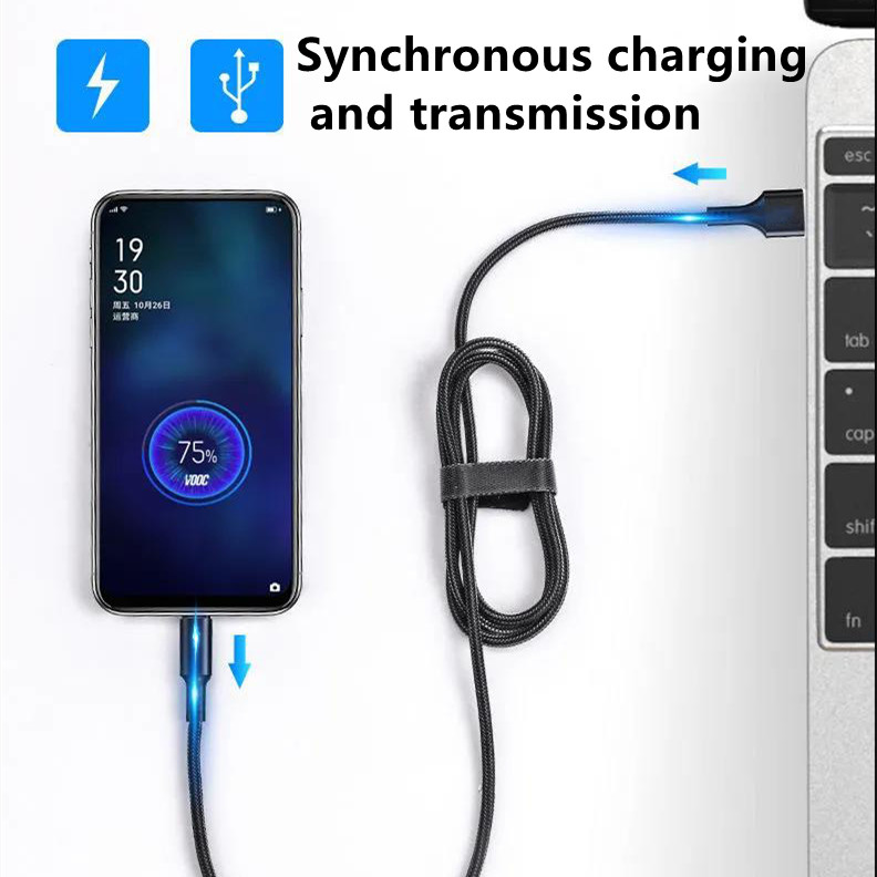 5A Fast charger cable for android Micro Type C lightning cable Led Light Quick charging Type C cord Samsung Huawei USB data transfer cable 1.2m