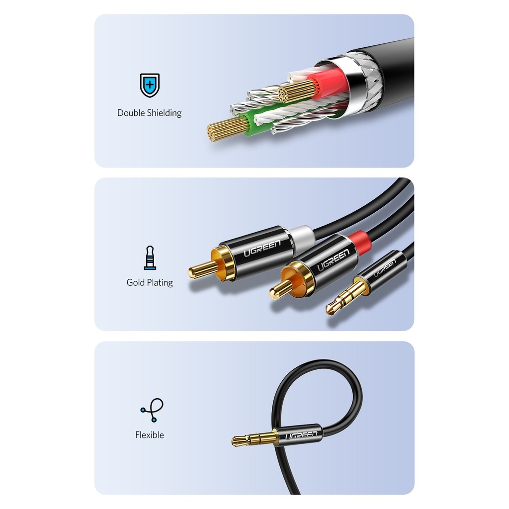 UGREEN 3.5mm Male Audio Jack to 2 RCA Male Cable for Desktop Amplifier