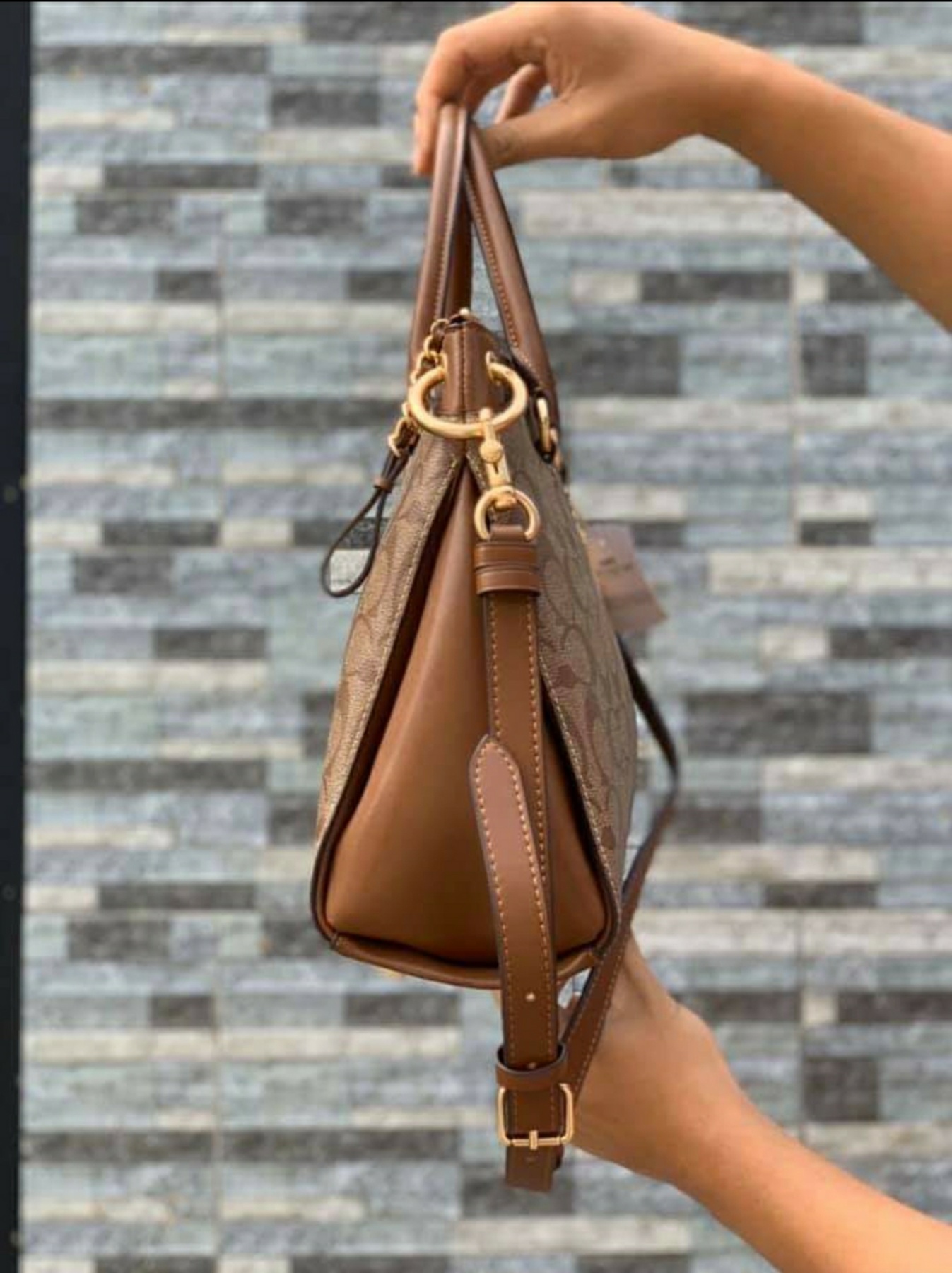 Coach F76643 Mia Satchel in Brown Signature Coated Canvas Monogram