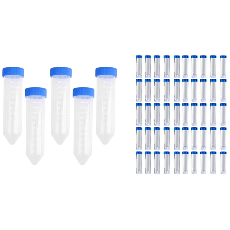 100 Pieces 50Ml Plastic Centrifuge Tubes with Blue Screw Caps and Conical Bottom, Frayed Plastic Test Tubes