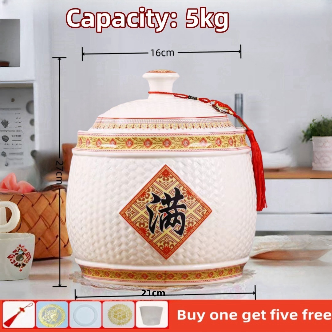 Pretty Rice Container 10kg Rice Container Chinese Style Ceramic Rice Storage Container - 10KG ...