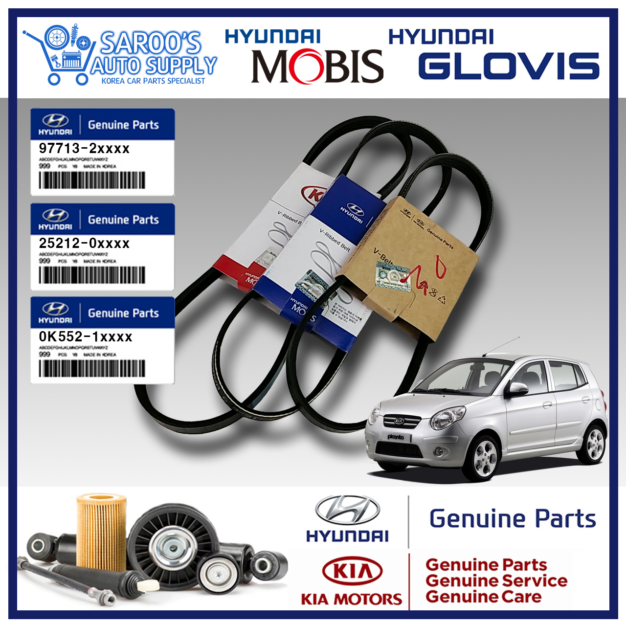 [Genuine] Fan Belt / VBelt Set For Kia Picanto , 20042010 ,Original
