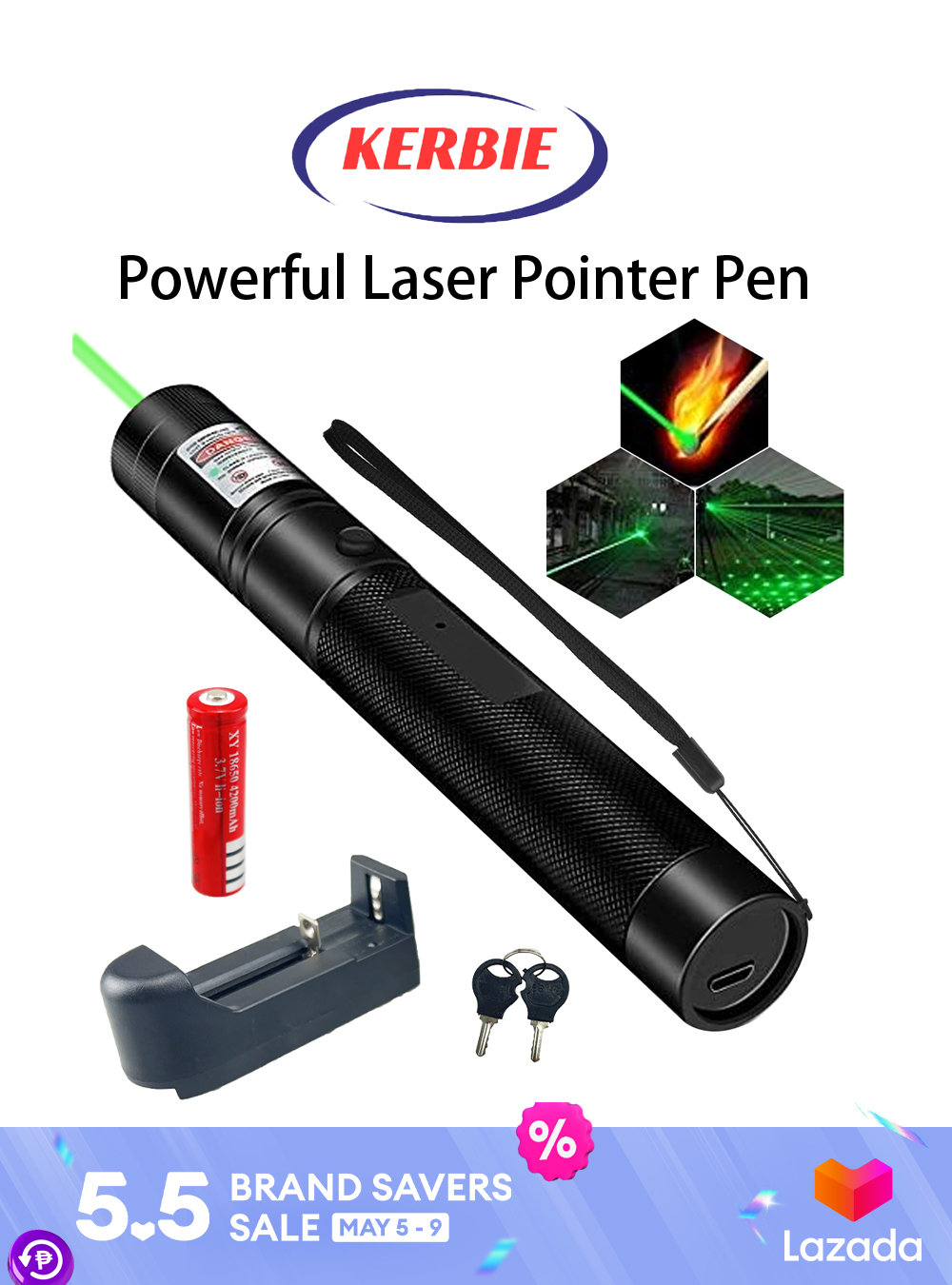 Powerful Laser Pointer Pen HighIntensity Green Beam for