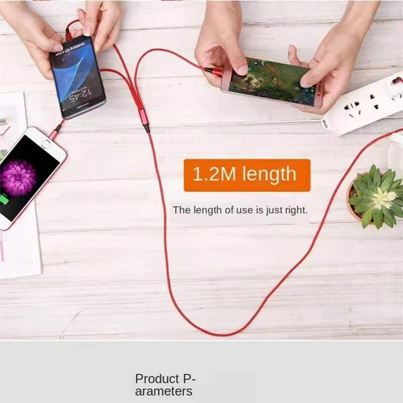 3 in 1 USB Charging Cable 2.4A Fast Charger Cable Type C / Lightning iPhone IOS / Android Micro