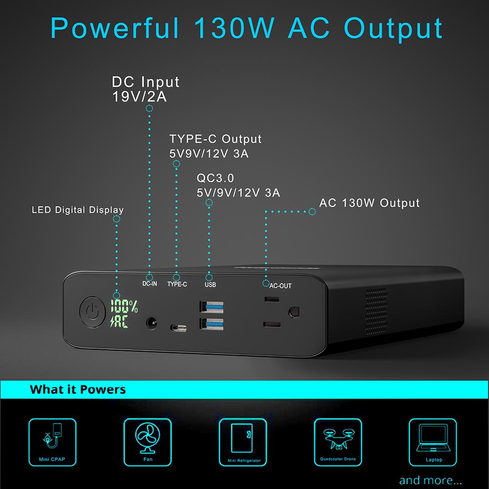 Technoamp 64000mAh AC Power Bank 220V 50hz 130W AC Outlet Portable Laptop  Charger USB C PD 36w Quick Charge 3.0 pass through Charging