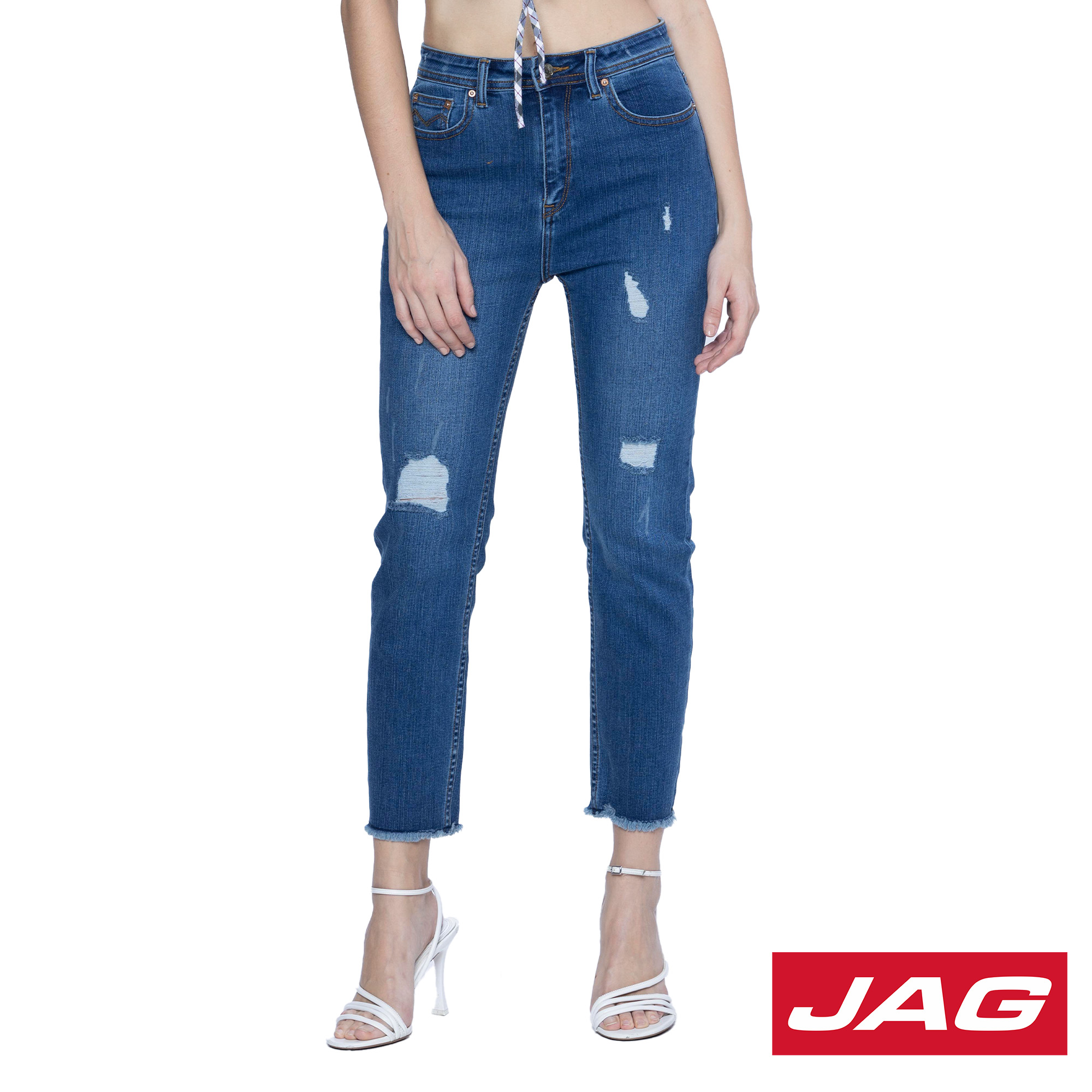 Jag Ladies Distressed High Waist Straight Cut 23 1/2