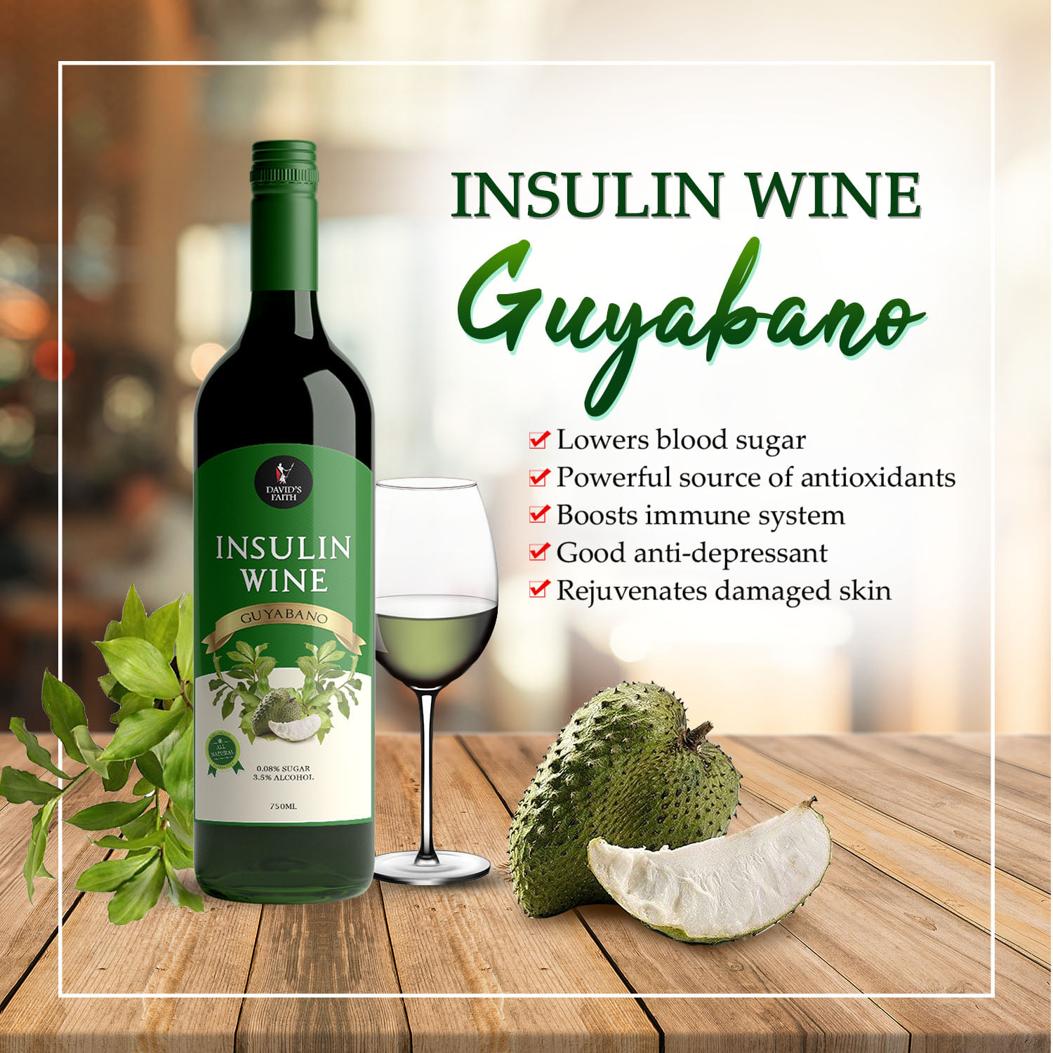 David's Faith Insulin Wine 750ml, GUYABANO FLAVOR, for diabetic with