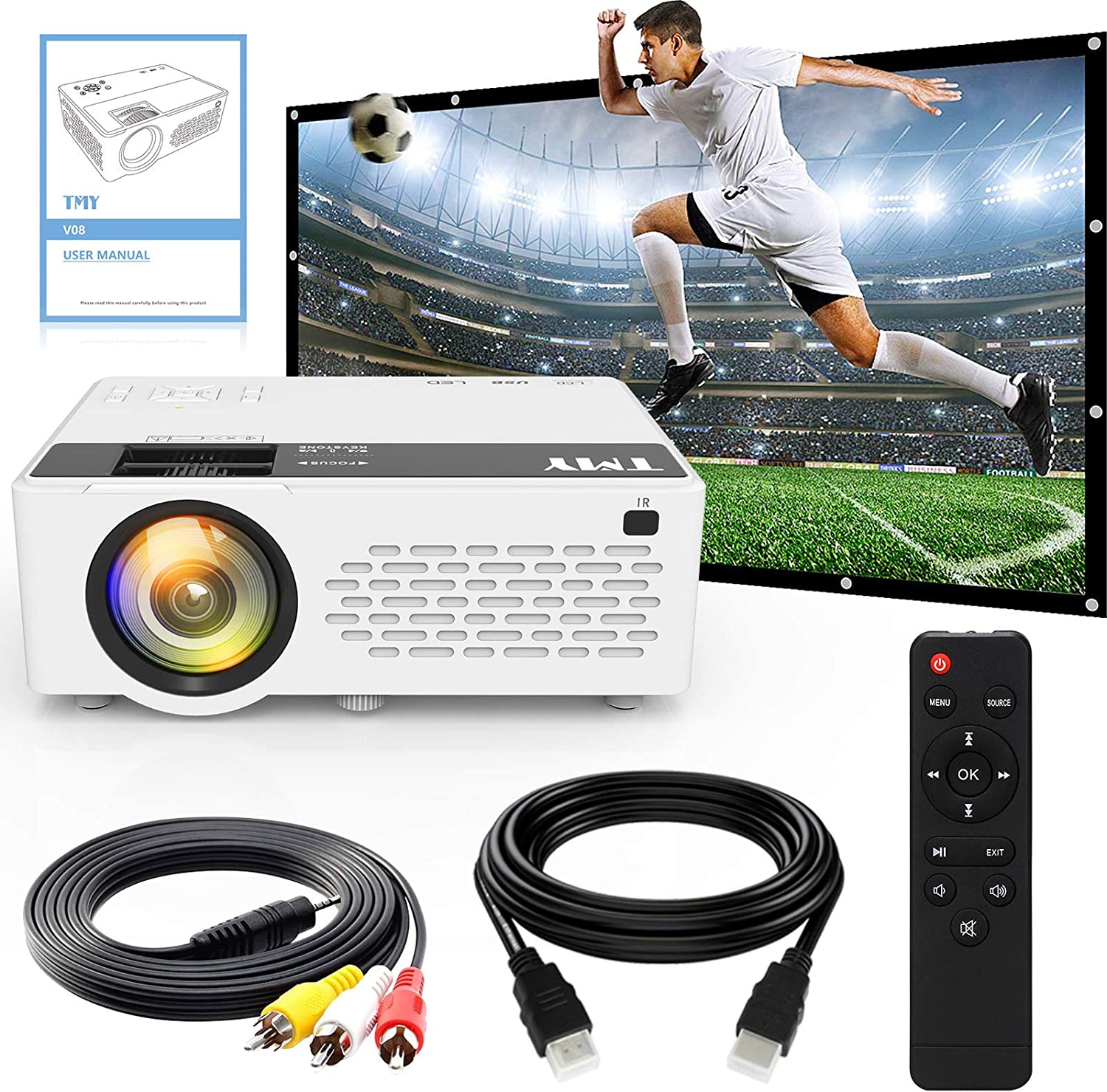 TMY Projector 7500 Lumens with 100 Inch 