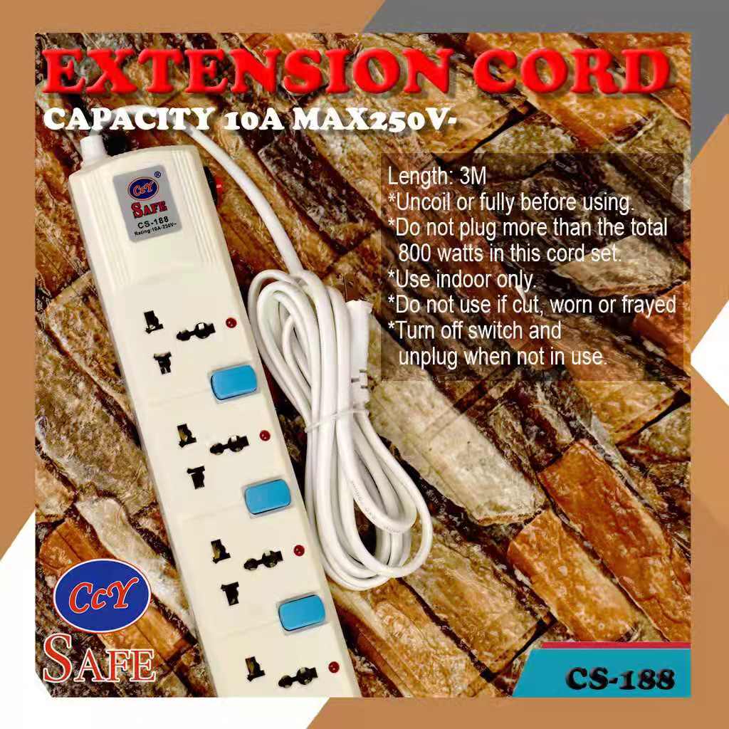 CS188 Safe Extension Cord (White3 meters) Lazada PH