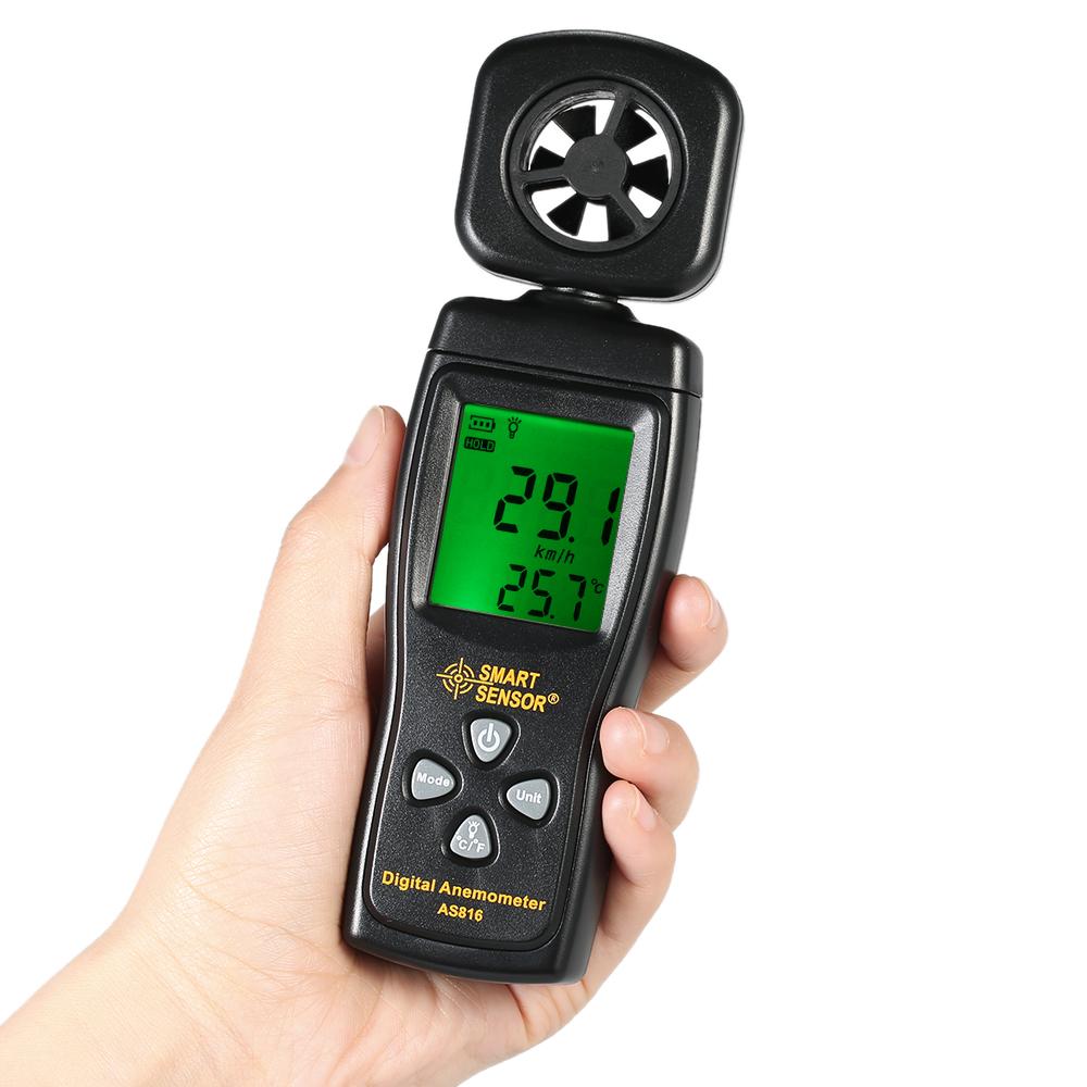 Cảm Biến Thông Minh Mini Máy Đo Gió LCD Kỹ Thuật Số Tốc Độ Gió Meter Vận Tốc Không Khí Đo Nhiệt Độ Với Đèn Nền