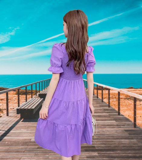 korean purple dress Purple Tulle Short Sleeve Formal Dress, Cute A-Line Evening Dress US 2 / Purple