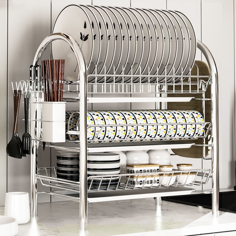 [Spot]3layer stainless steel dish rack kitchen storage rack drain rack