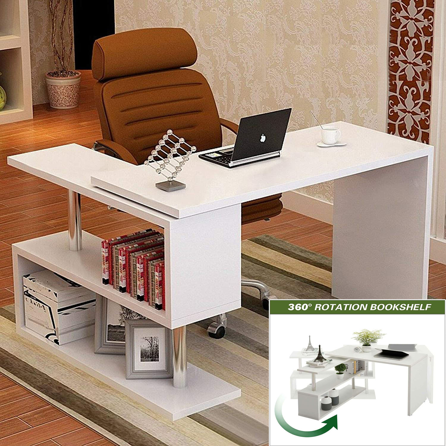 KRUZO ROTA Rotating Office Desk LShaped Table With S Shelves Lazada PH