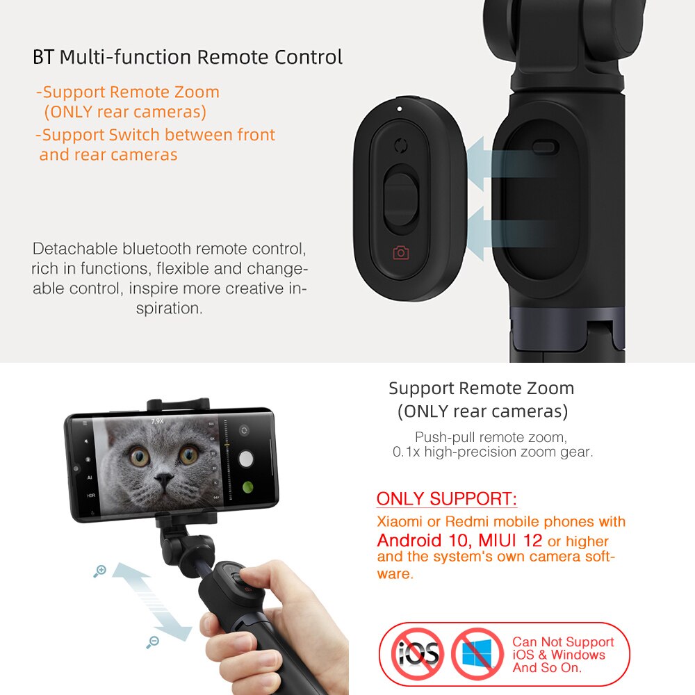 Original Xiaomi Monopod Mi Selfie Stick Zoom Bluetooth Tripod With Wireless Remote Shutter 360 Rotation Foldable For Ios Android