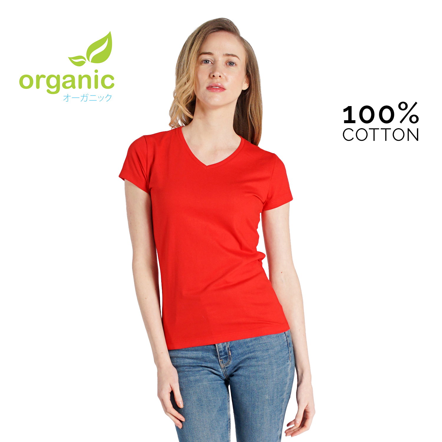 Organic Ladies 100% Cotton Vneck Tshirt 