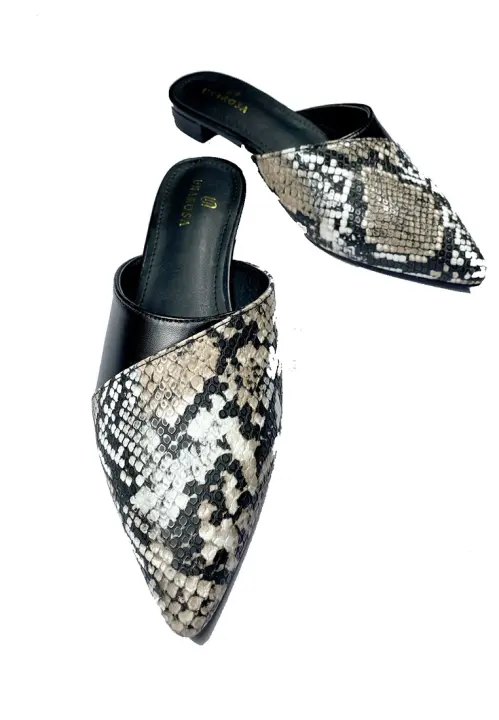 black snakeskin slides