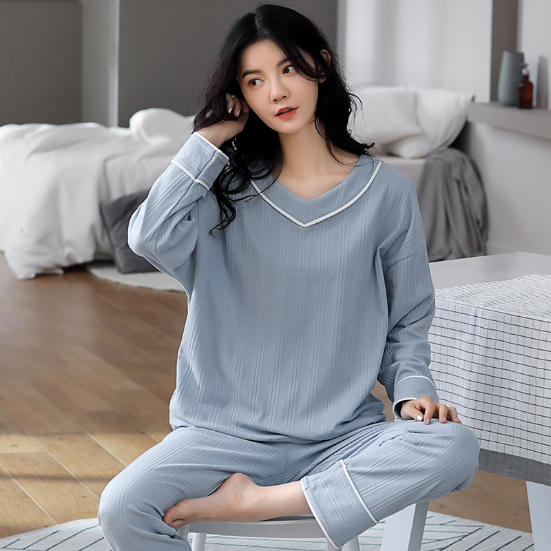 Pajamas Women Cotton Solid Color Set/Suit Plus size M-4XL Sleepwear Long  sleeve Pyjamas For Women Baju Tidur Nightwear | Lazada Singapore