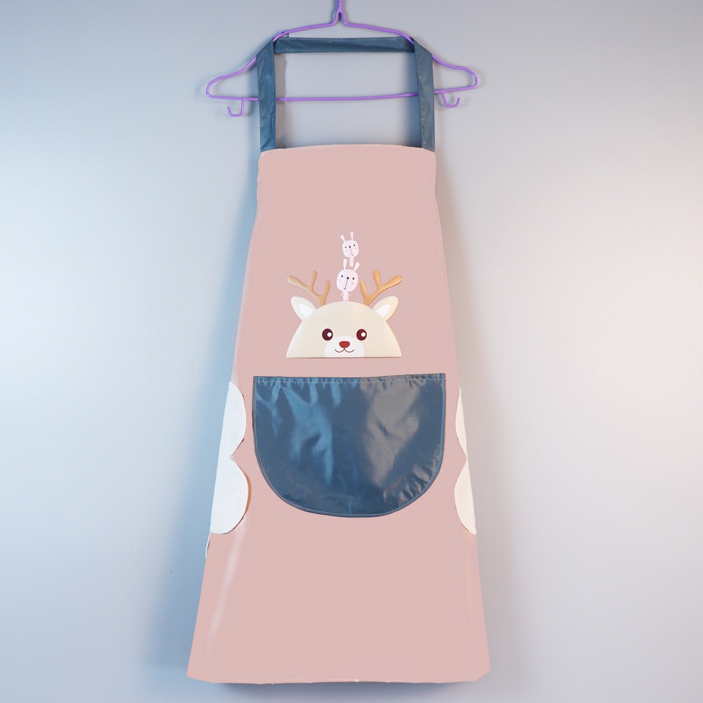 Wipeable Apron Waterproof Oil-Proof Cartoon Kitchen Apron With Big ...