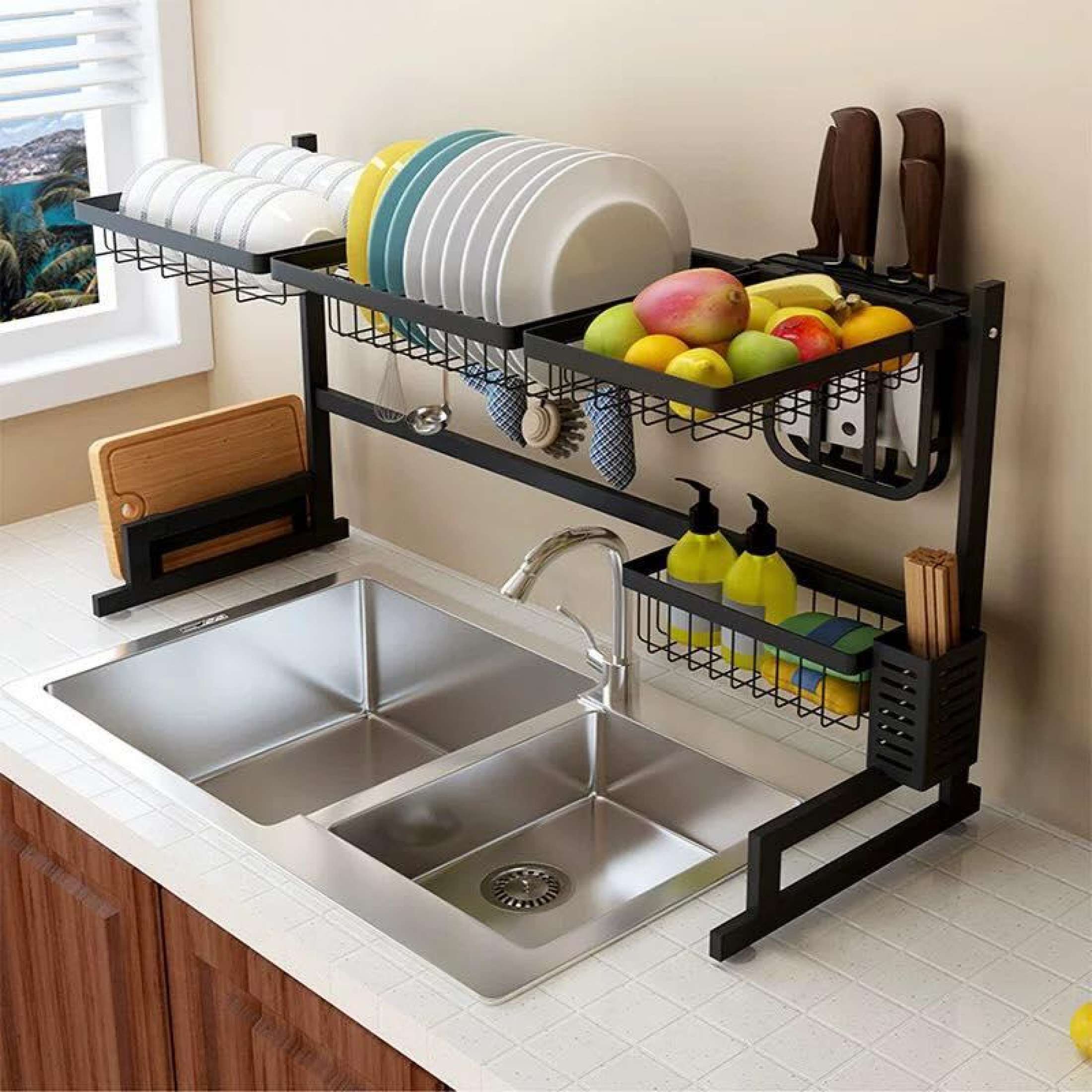 60-110cm Dish Drying Rack Over Sink,Drainer Shelf for Kitchen Supplies  Storage Counter Organizer Utensils