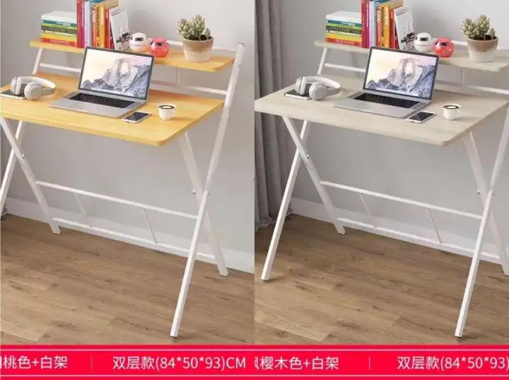 2 Layer Folding Computer Desk With Metal Legs Compact Students