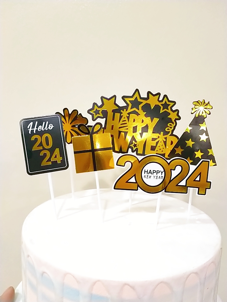 2024 Happy New Year Cake Topper Flags Merry Christmas Stars With Hat Xmas  New Year's Home Party Baking Decor DIY Supplies New