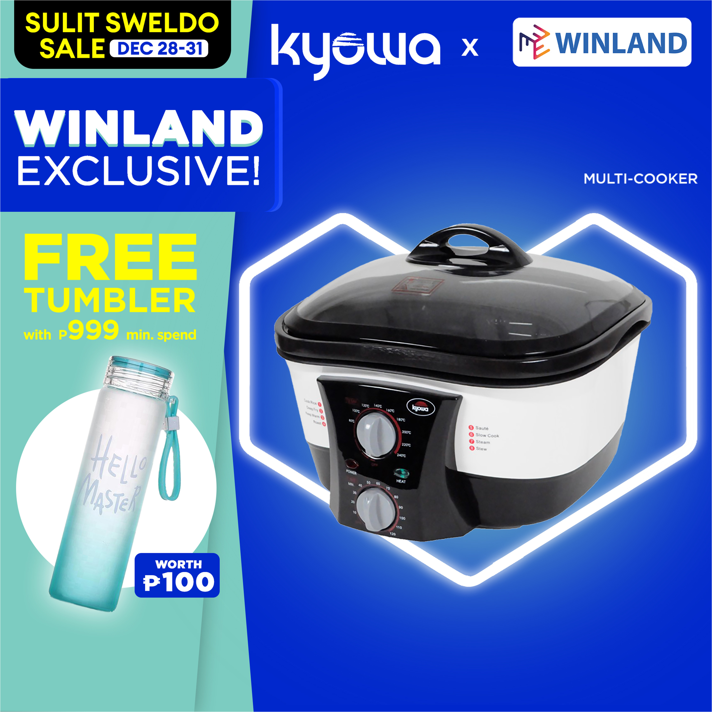 KYOWA by Winland 8 in 1 Multi Cooker for Boil,Cook Rice, Deep Fry, Keep Warm, Saute, Slow Cook