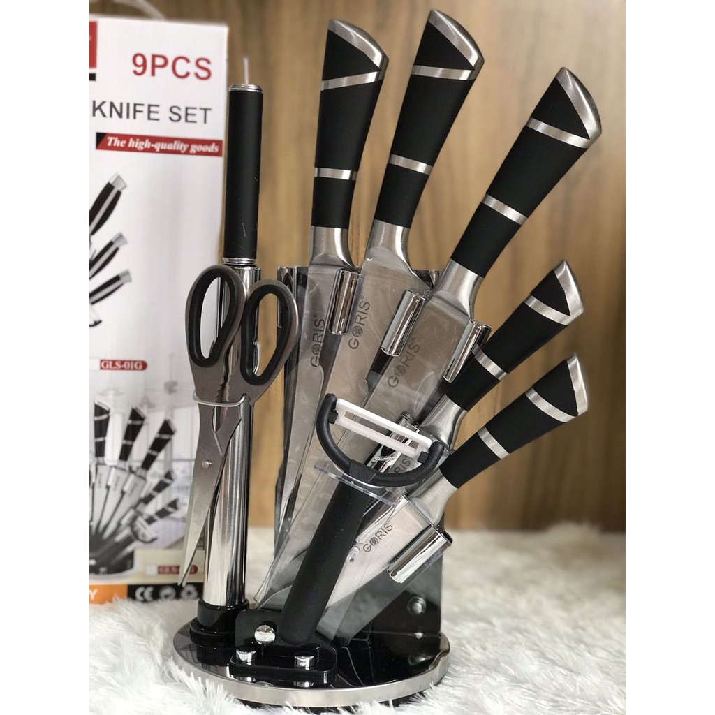 Goris 9pcs Stainless Steel Kitchen Knife Set (Stainless and Black