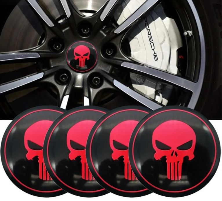 4 x 56.5mm Punisher Rock Skull Emblem Car Wheel Center Cap Decor Cover