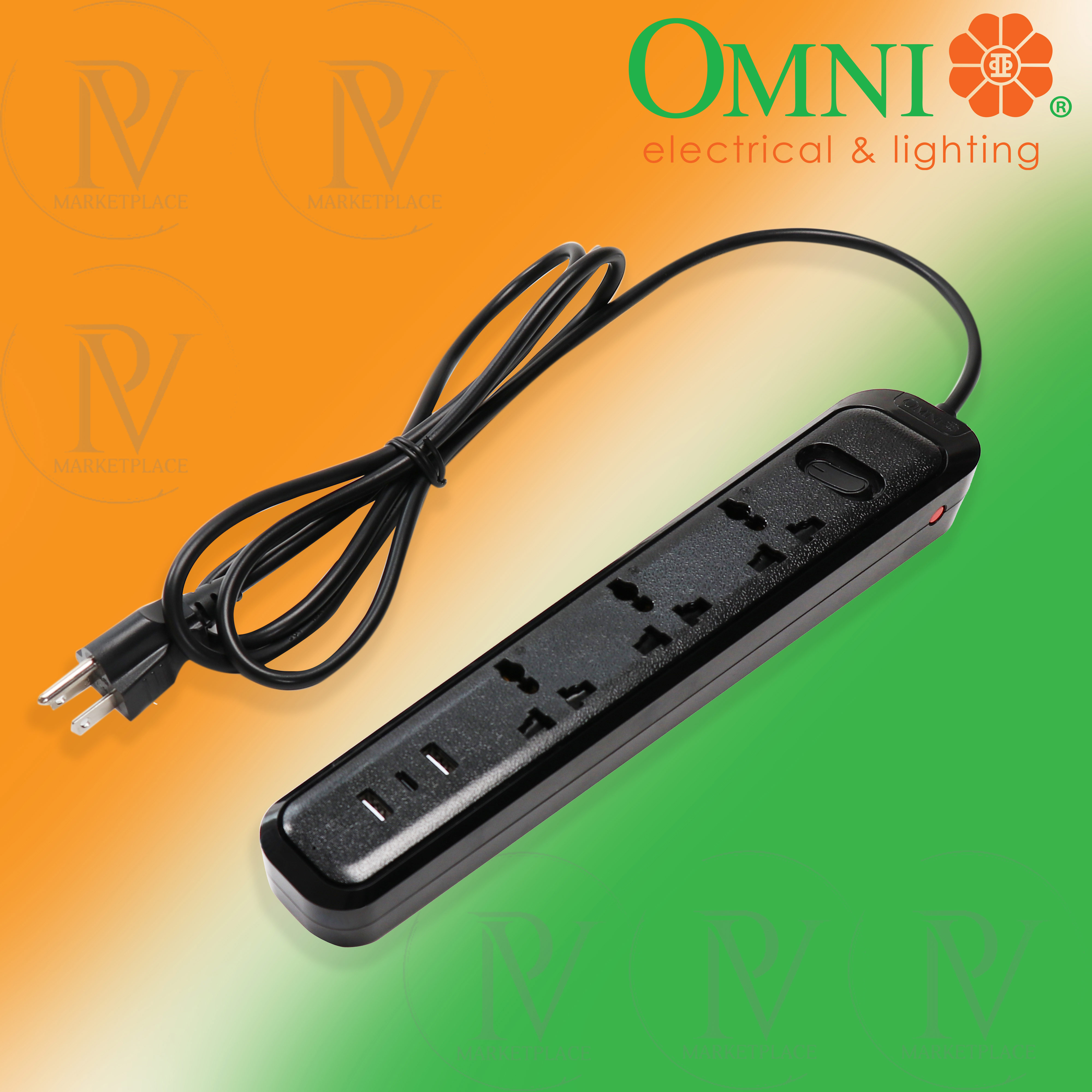 OMNI Extension Cord, w/ Switch, USB A & Type C Outlet, Fast Charging, 6 Feet Cord, Surge