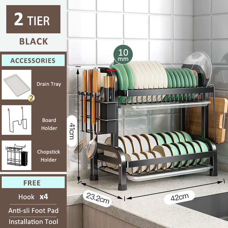 GSlife🔥🔥 2/3 Layers Kitchen Dish Rack with Cover Dustproof Insect