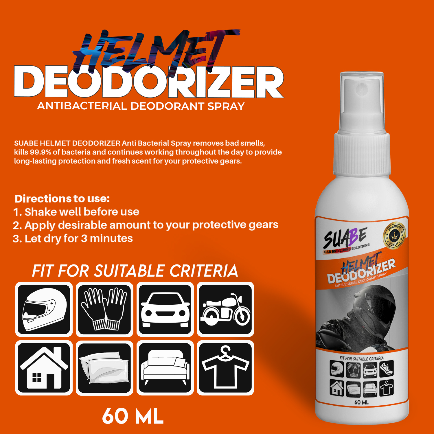 Helmet Deodorizer Disinfecting Spray 60ml Helmet Cleaner / Helmet Refreshener / Helmet
