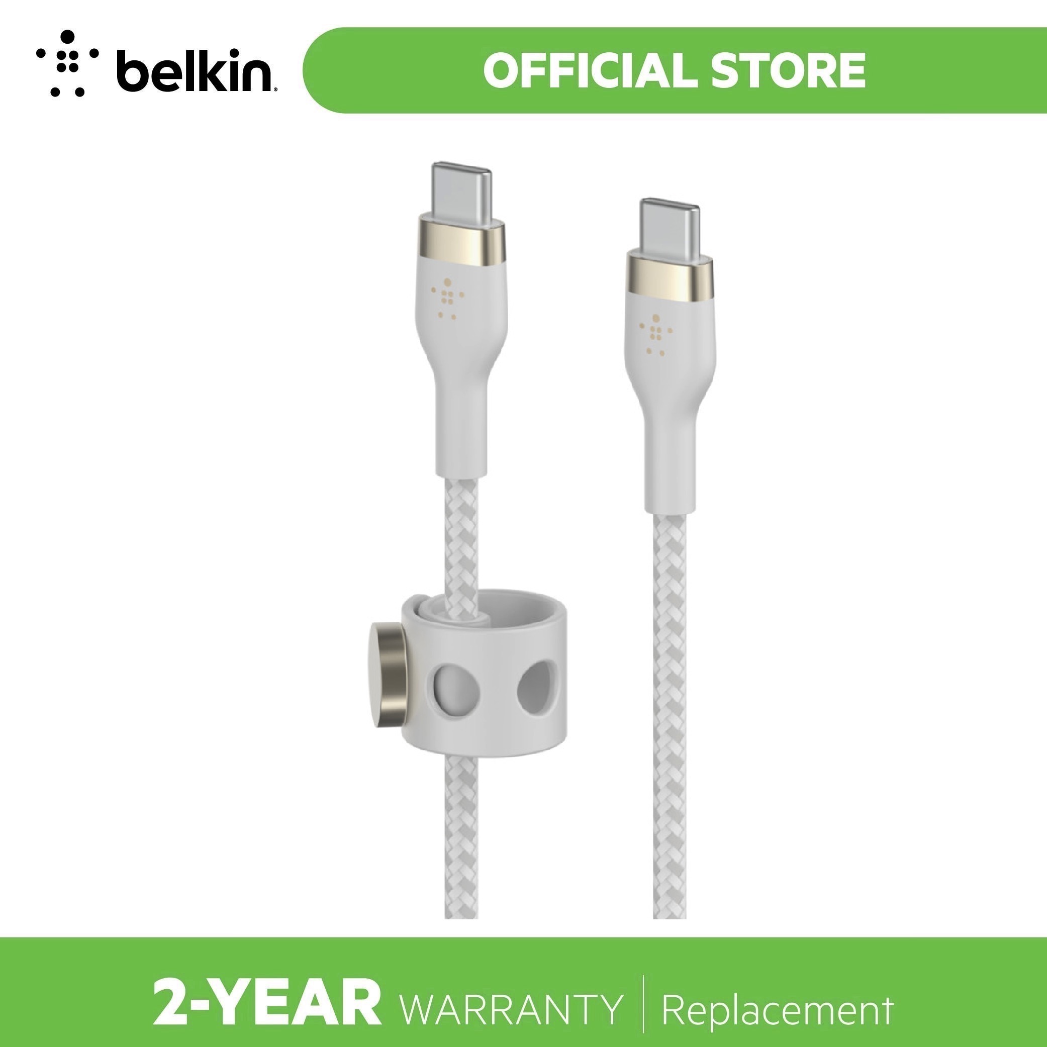 Belkin BoostCharge Pro Flex USB-C Lightning Connector 10' Cable + Strap -  White