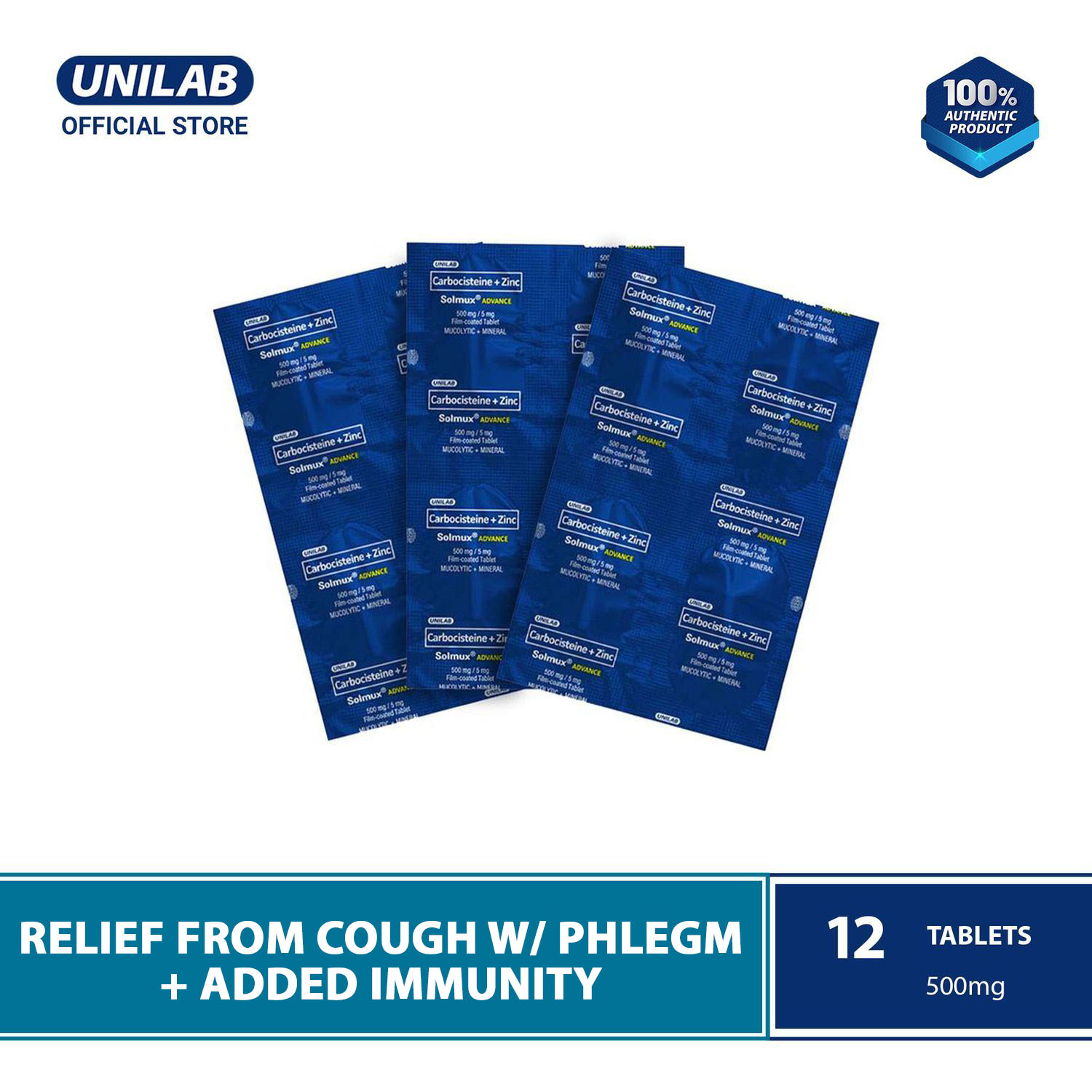 Unilab Solmux Advance 12 Tablets - Cough with Phlegm Medicine ...