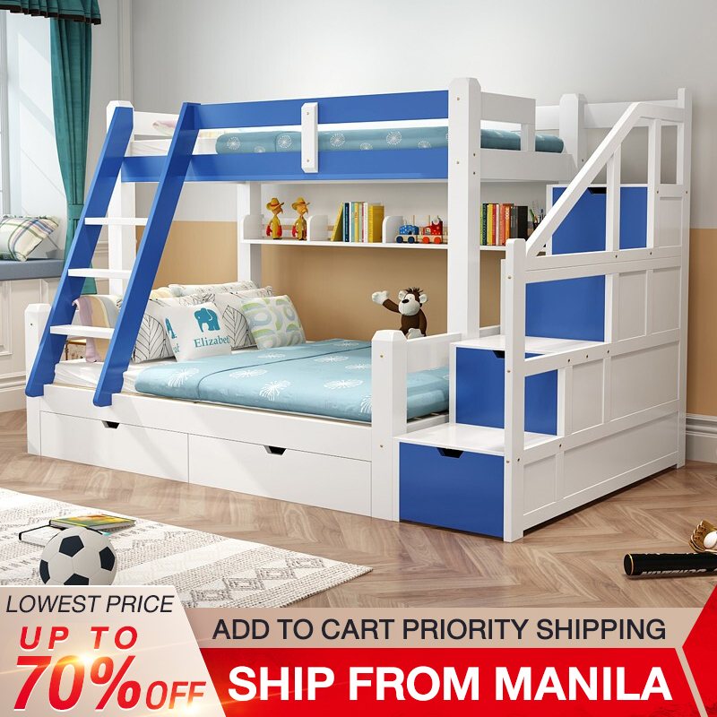 BAIERDI Luxury style Bunk wooden bed All solid wood high and low bed
