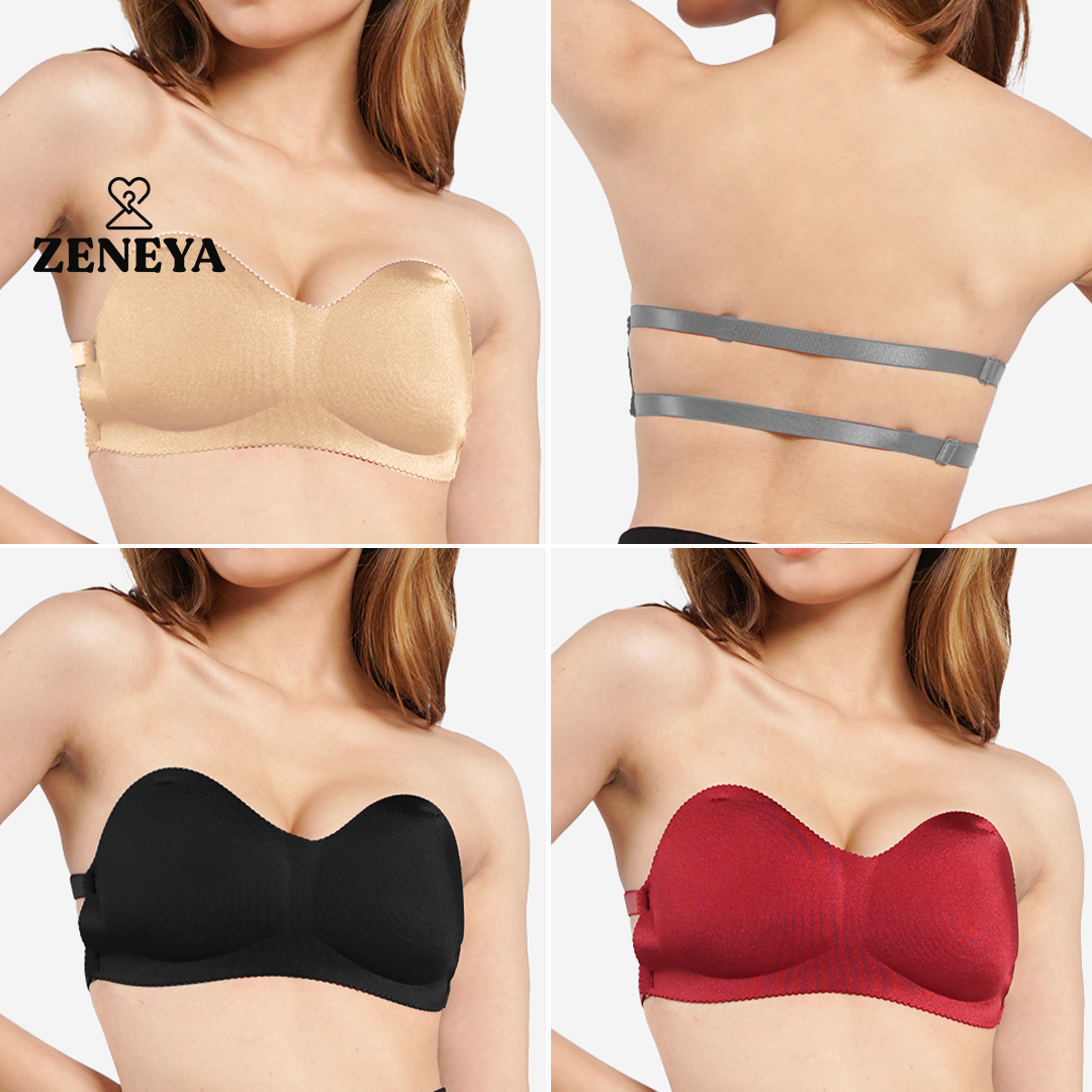 Zeneya Backless Strapless Bra For Women Set push up bandeau bra