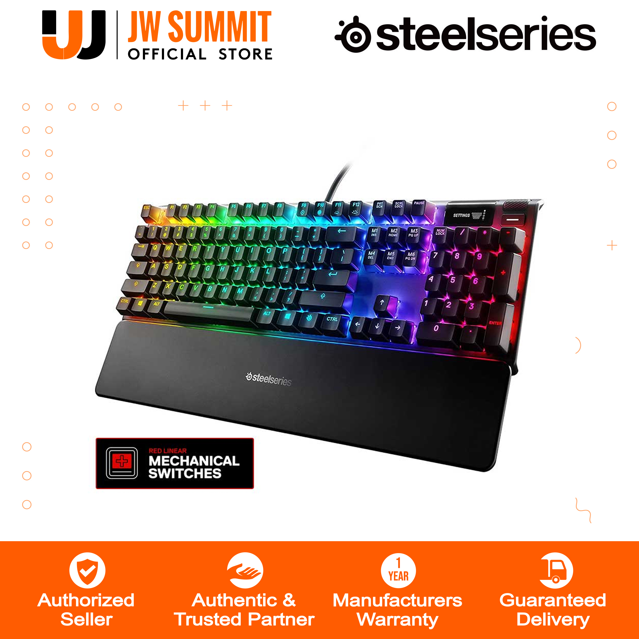 SteelSeries Apex Mechanical Gaming Keyboard – Red Linear Mechanical Switch  – OLED Smart Display – USB Passthrough and Media Controls – RGB Backlit  (64636) Lazada PH