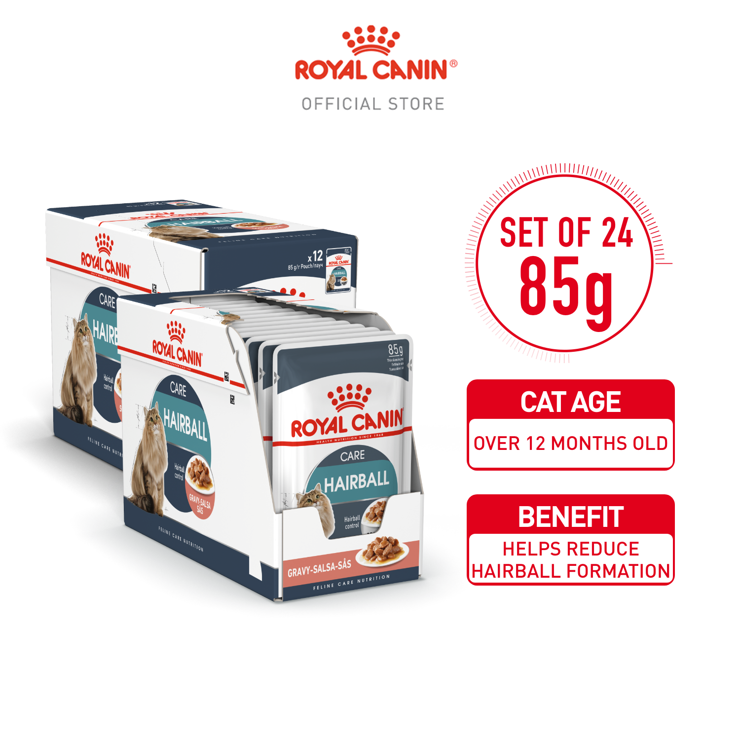 Royal Canin Hairball Care Adult Wet Cat Food (85g x 24 pouches