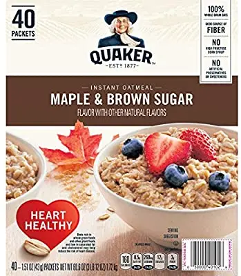 Quaker Instant oatmeal, maple and brown sugar flavor, 40 ct