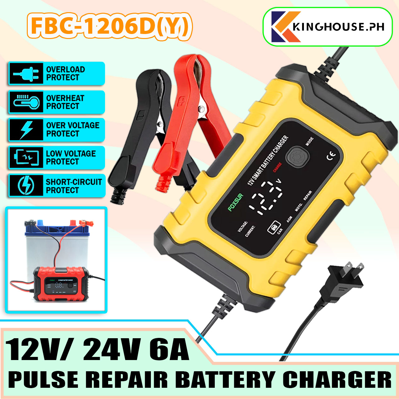 12V6A Motorcycle Car Battery Charger Full Intelligent Universal Repair ...