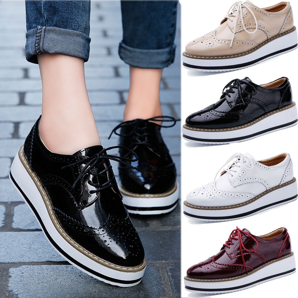 Womens Retro Brogue Lace Up Carved 